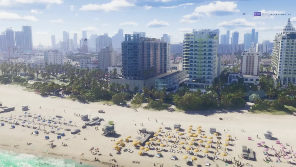 Vice City GTA 6 centre-ville gratte-ciels néons Ocean Beach
